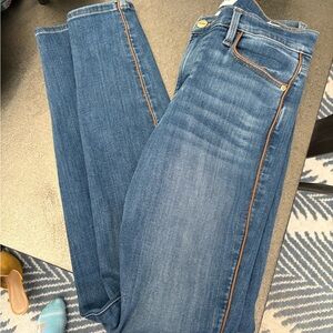 Frame Denim Blue Jeans with Brown Trim
